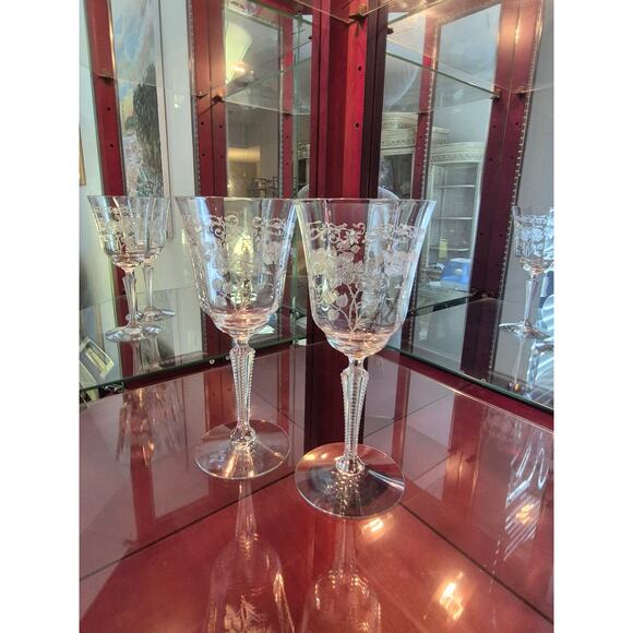 Fostoria Midnight Rose Water Glasses Etched Vintage Fine Quality 1933 Set of 2 - Picture 6 of 8